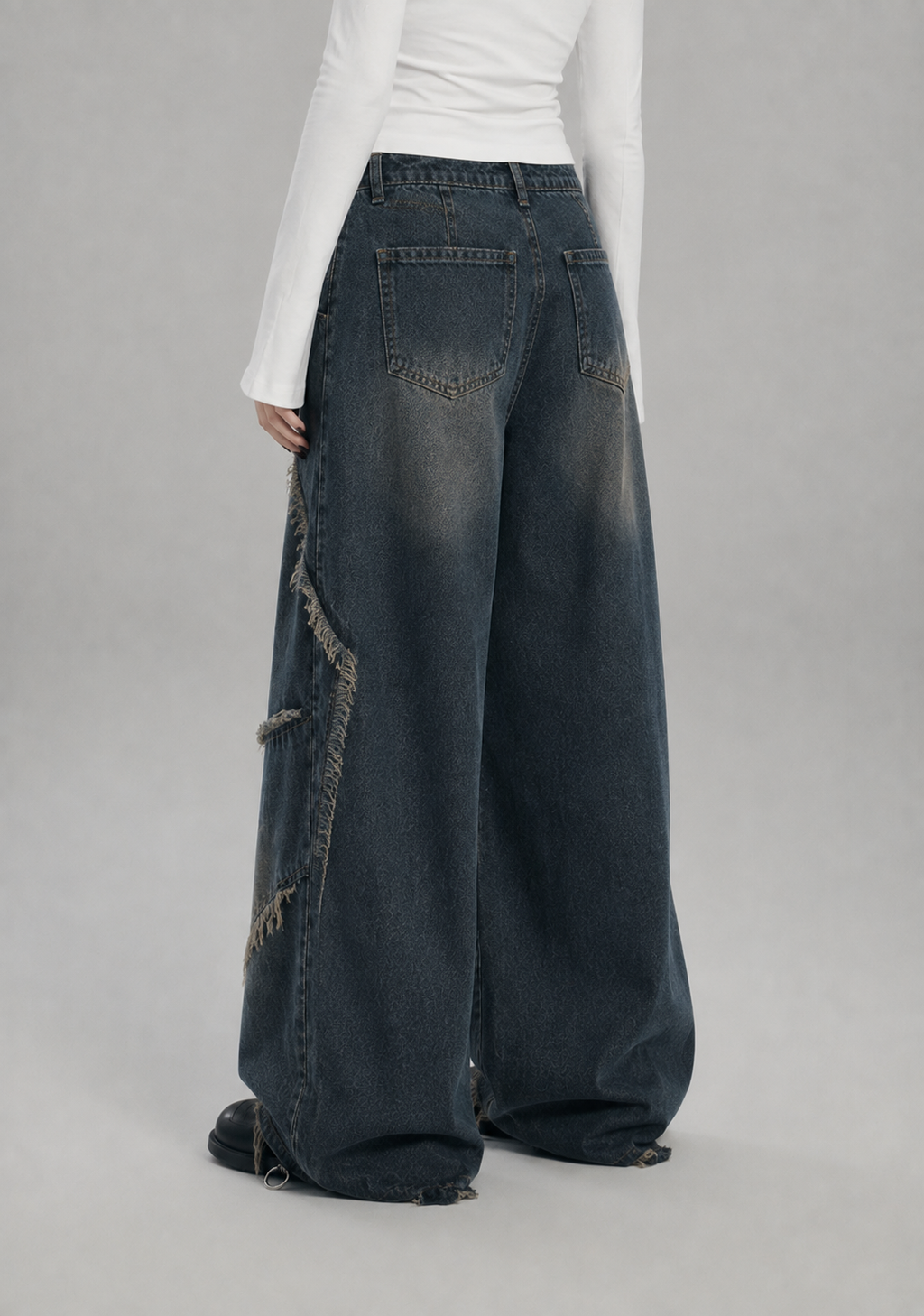 ダメージパッチワークワイドデニムパンツ