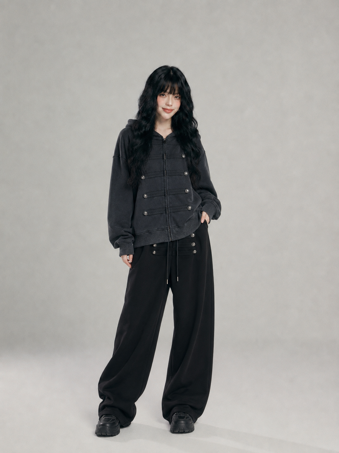 ナポレオンボタンワイドスウェットパンツ