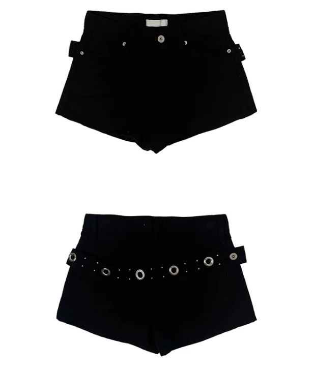 アイレットベルトデザインハイウエストショートパンツ