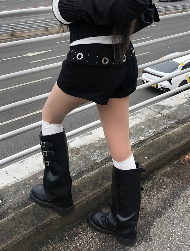 アイレットベルトデザインハイウエストショートパンツ