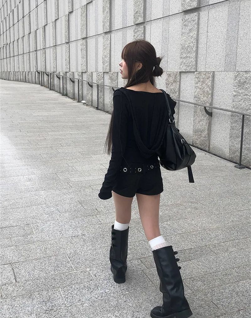アイレットベルトデザインハイウエストショートパンツ