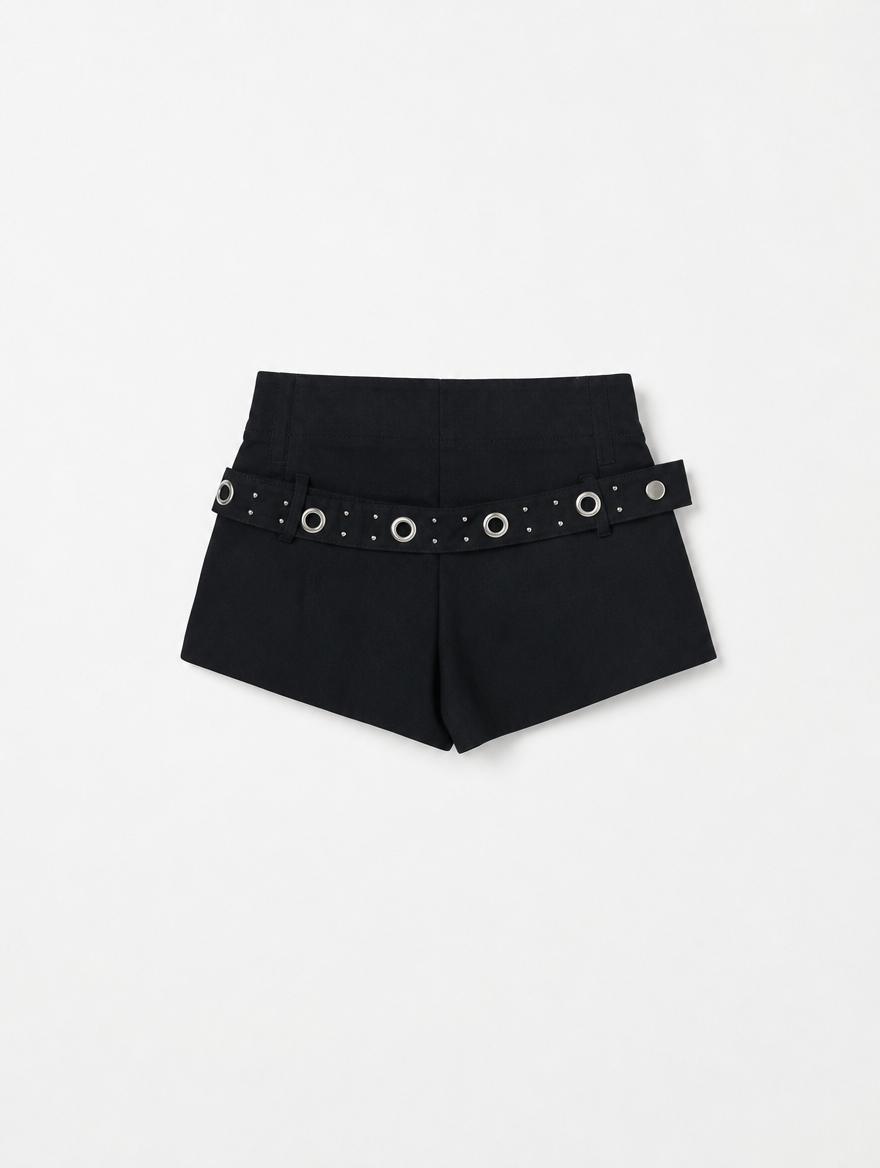 アイレットベルトデザインハイウエストショートパンツ