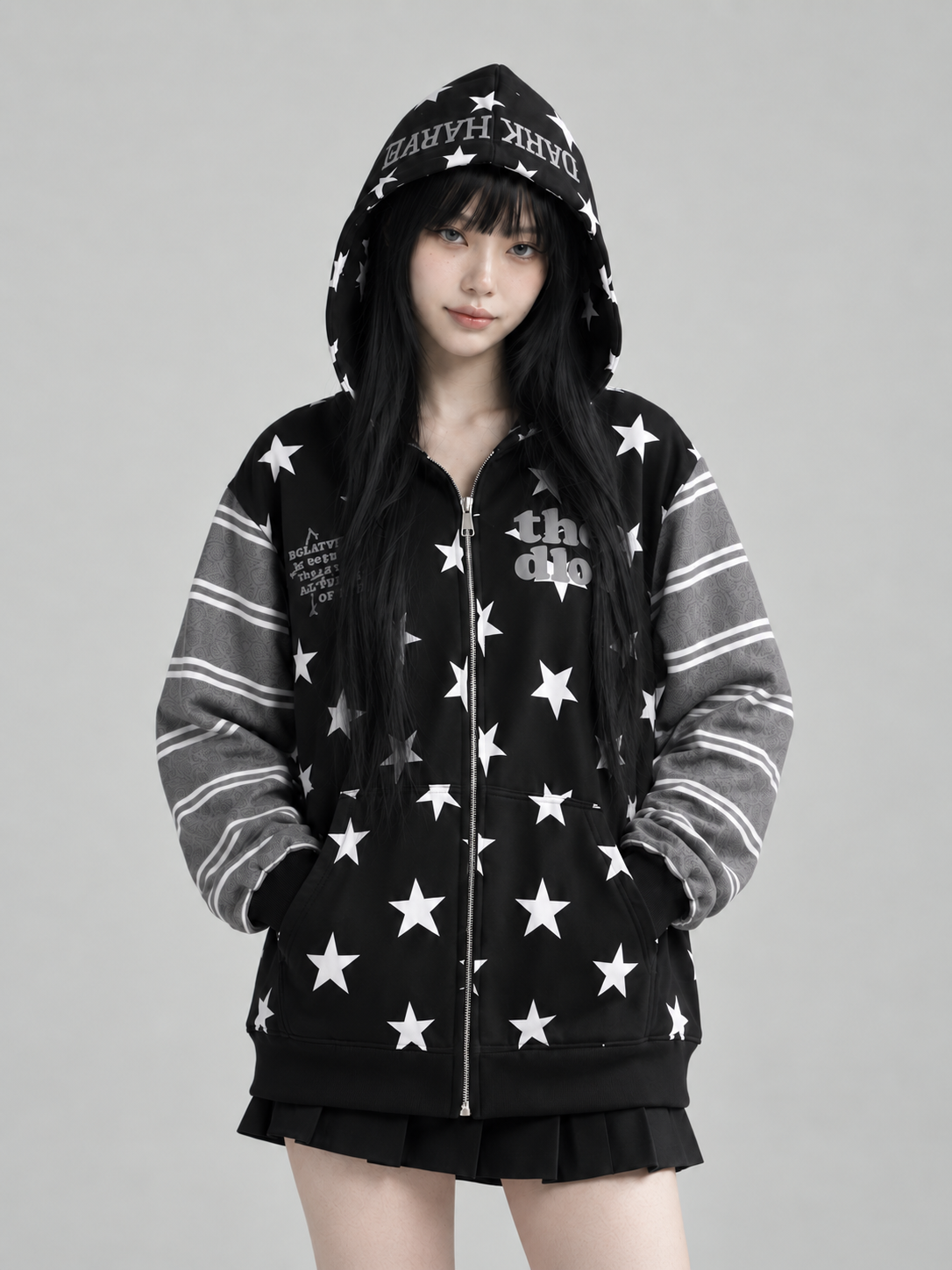 スターグラフィックボーダースリーブパーカー