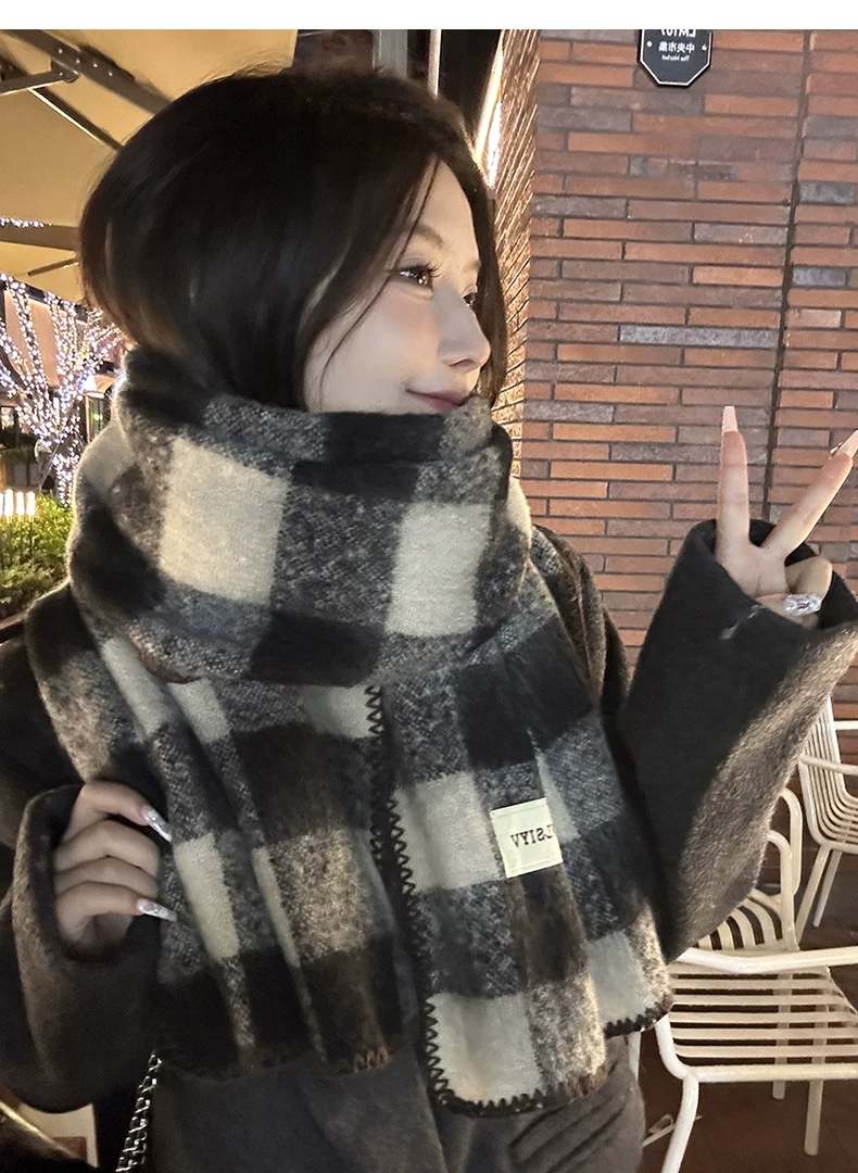 ブロックチェックニットマフラー