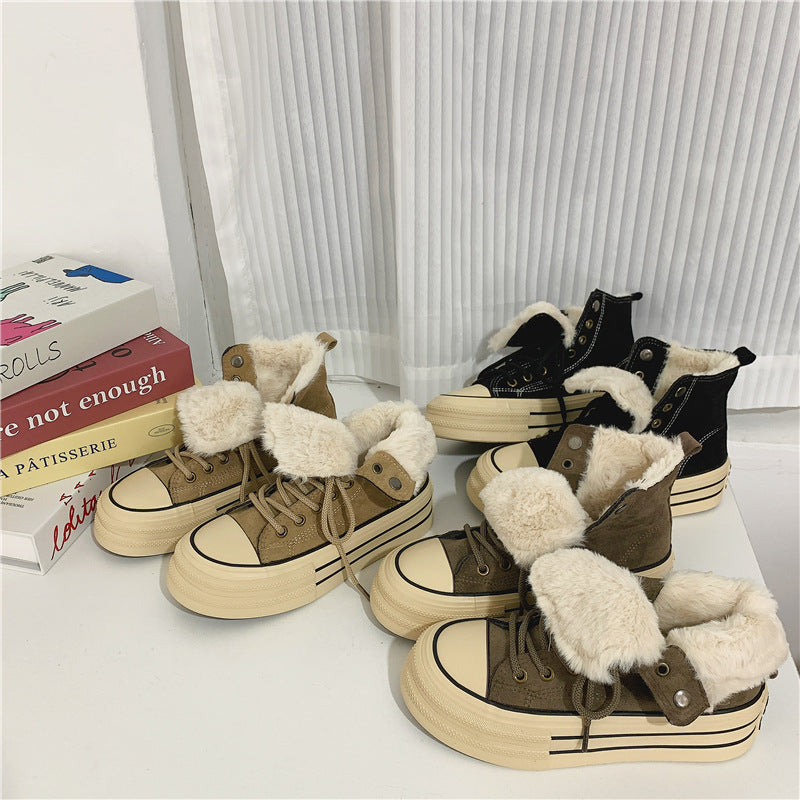 ボアファー付き厚底ハイカットスニーカー
