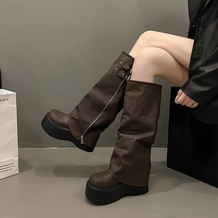 ジップデザイン 厚底ブーツ