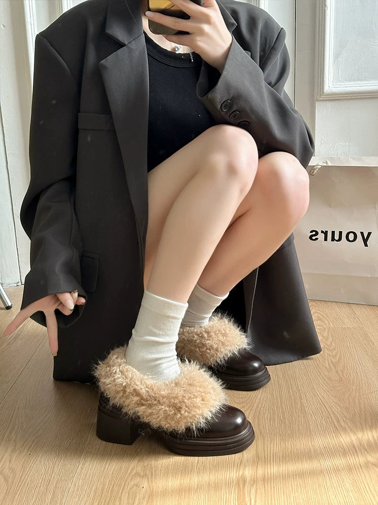 ボリュームファー厚底ミュール
