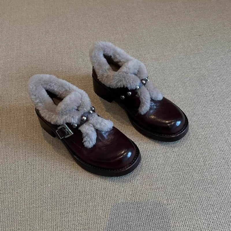 ファートリムスタッズバックルシューズ