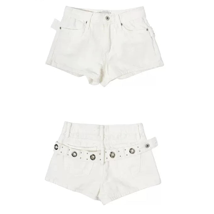 アイレットベルトデザインハイウエストショートパンツ